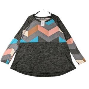 Blue Waters Womens Large Chevron Colorblock Tunic Top NWT Boho Casual Chic